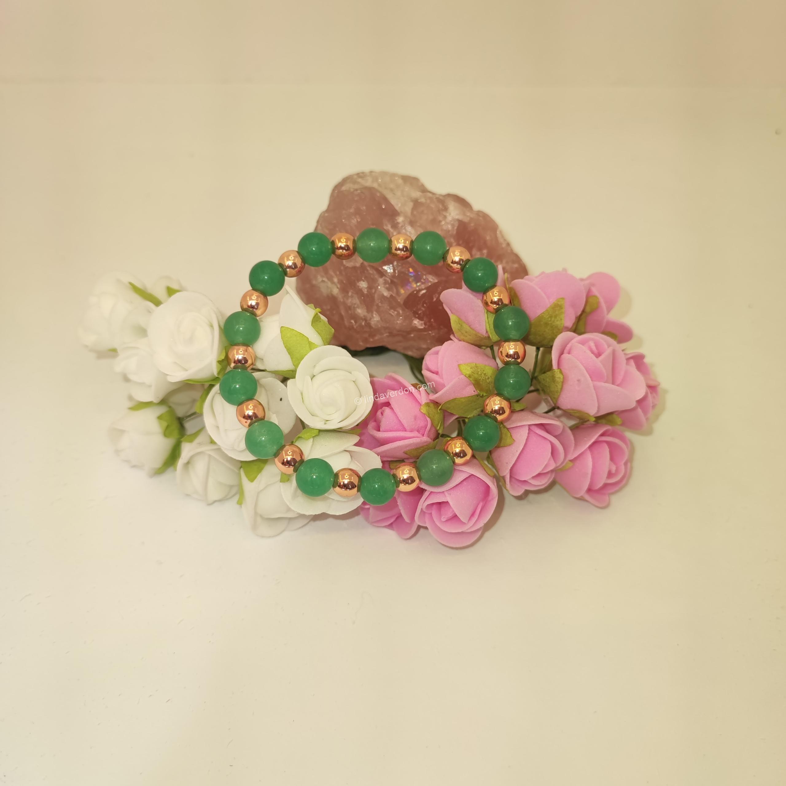 Bracelet D'aventurine Verte et Hématite Rose Gold - (Perle de 68mm)