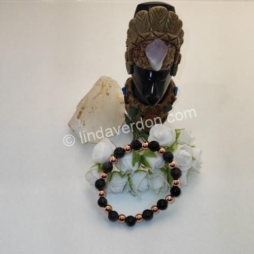 Bracelet Obsidienne Noire Celestre et Hematite Rose Gold- (Perles de 6/8mm)