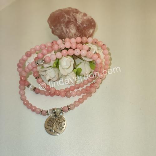 Mala Tibétain Opale Rose Et Pierre De Lune (Perles de 6mm)