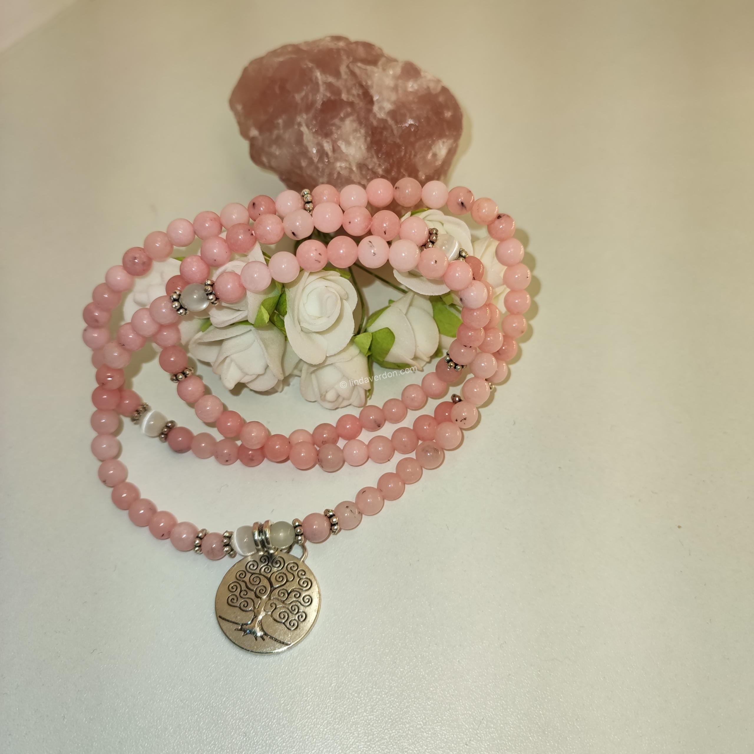 Mala Tibétain Opale Rose Et Pierre De Lune (Perles de 6mm)