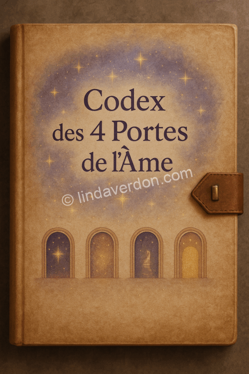 Un ouvrage sacré et entièrement personnalisé, canalisé à partir de votre questionnaire PDF. Il révèle votre nom d’âme, vos 4 clés, vos 4 portes, 4 soins, 4 prières, des symboles personnels et une fermeture Codex pour sceller le travail énergétique.