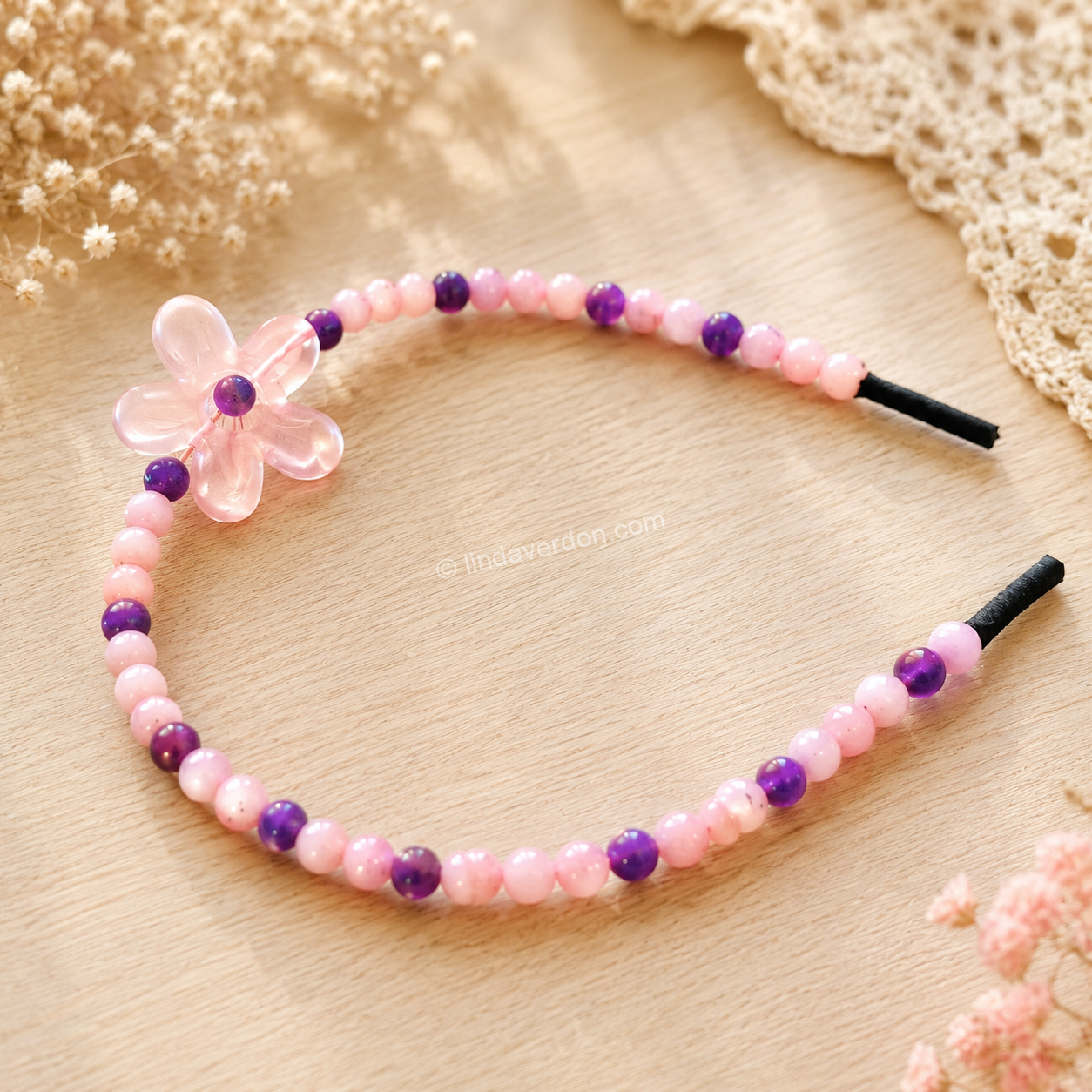 🌸 Serre-Tête Énergétique Fleur Rose & Jaspe Rose