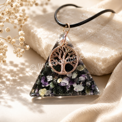 Pendentif Arbre de Vie – Obsidienne & Améthyste