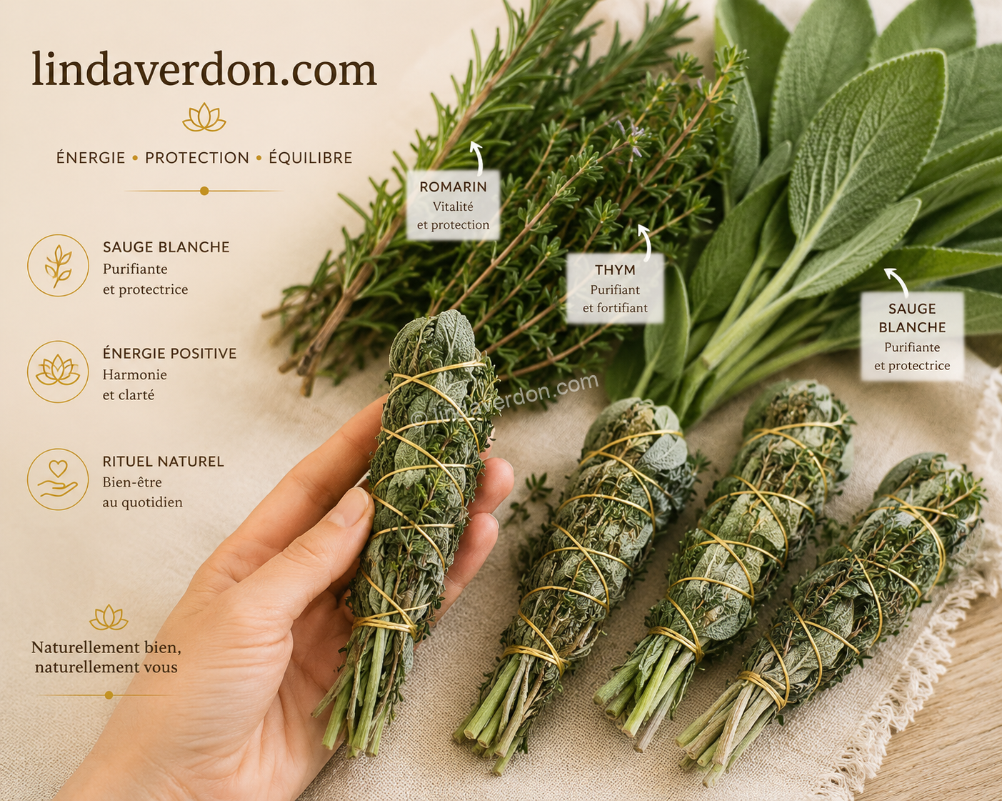 🌿 Ballotine “Purification & Vitalité” Sauge Blanche, Romarin & Thym ✨