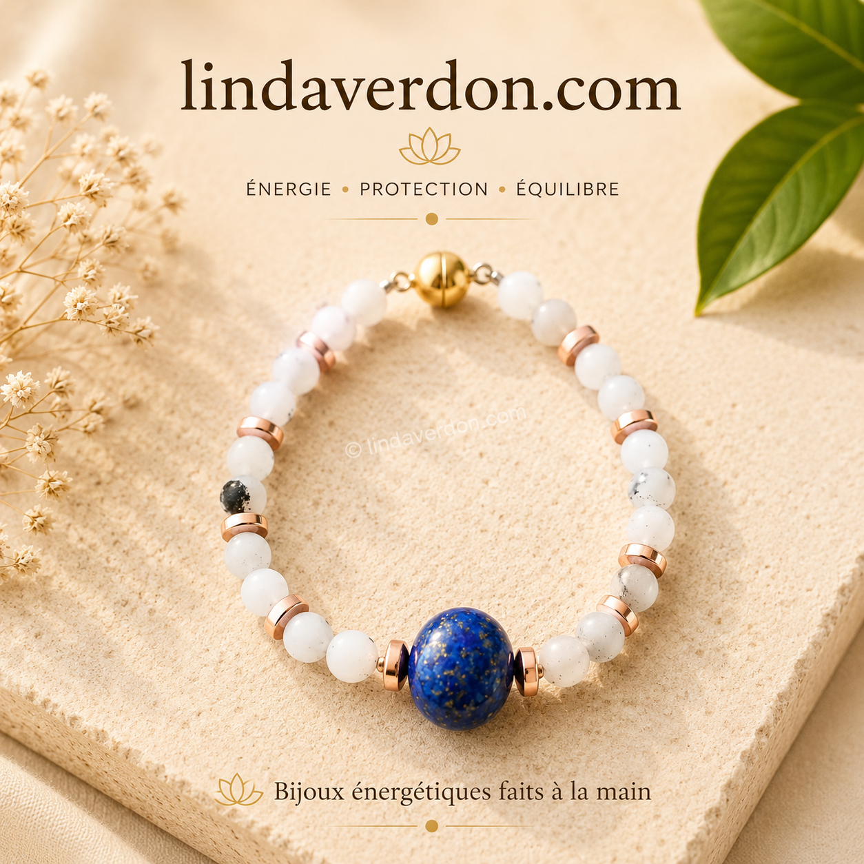 💙 Bracelet “Sagesse & Harmonie” Bracelet artisanal en Quartz Rutile & Lapis-Lazuli ✨