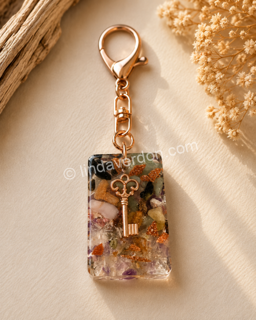 Porte-Clés Clé du Bonheur Rose Gold & Pierres Naturelles ✨🗝️