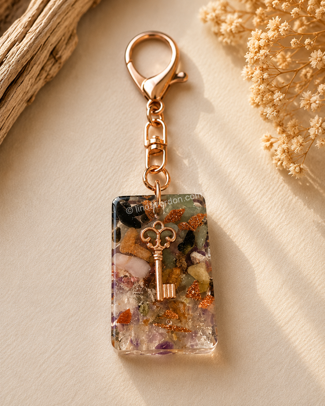 Porte-Clés Clé du Bonheur Rose Gold & Pierres Naturelles ✨🗝️