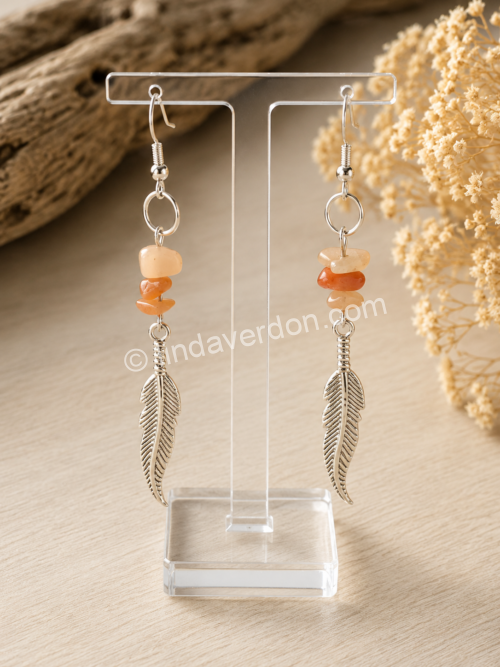 Boucles d’Oreilles Cornaline & Plume Argentée ✨