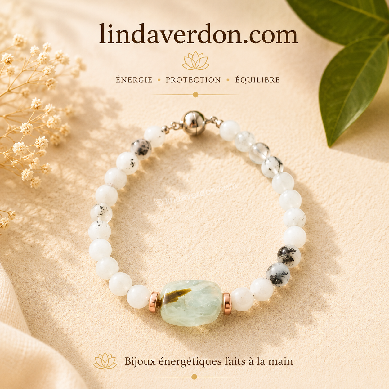 💚 Bracelet “Énergie Douce & Renouveau” Bracelet artisanal en Quartz Rutile & Péridot ✨