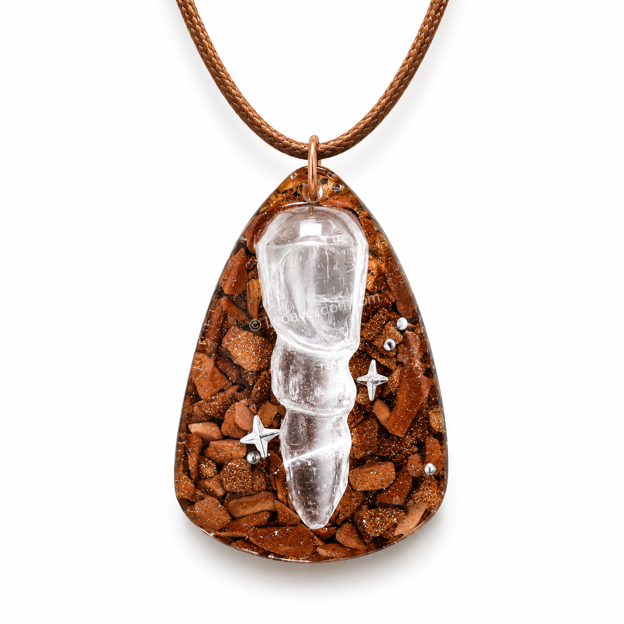 ✨ Pendentif Lumière Sacrée – Sélénite & Goldstone ✨