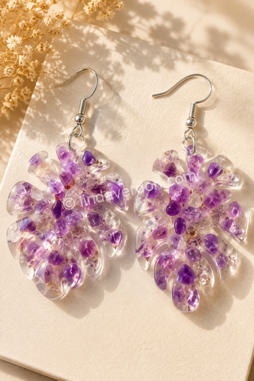 ✨ Boucles d’Oreilles Fleur Améthyste – Création artisanale avec pierres naturelles ✨