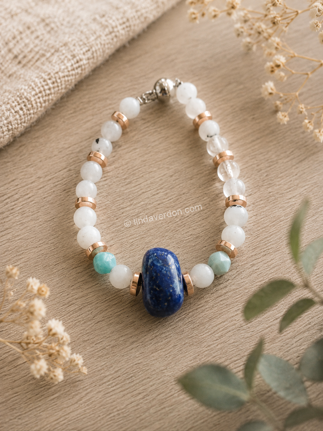 💙 Bracelet “Harmonie Intuitive” Bracelet artisanal en Quartz Rutile, Amazonite & Lapis-Lazuli ✨