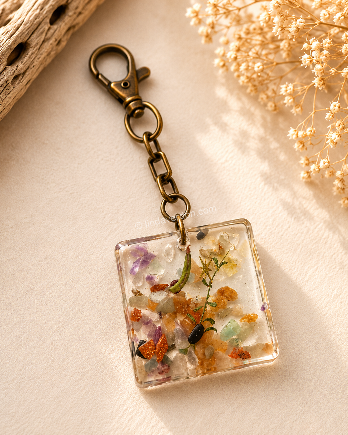 Porte-Clés Énergie Naturelle – Cornaline, Améthyste, Goldstone & Obsidienne Noire ✨