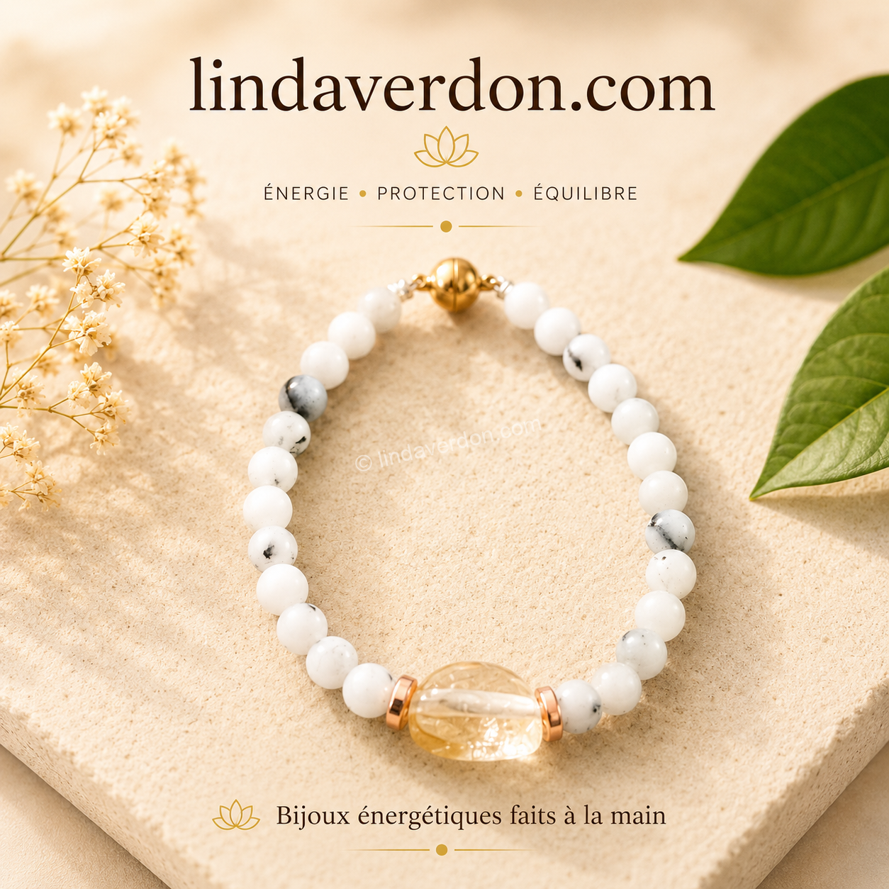 💛 Bracelet “Lumière & Équilibre” Bracelet artisanal en Quartz Rutile & Citrine ✨