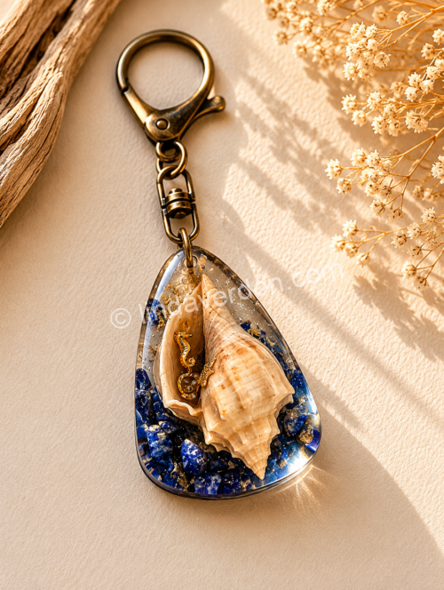 Porte-Clés Trésor Marin – Coquillage & Lapis-Lazuli ✨🐚