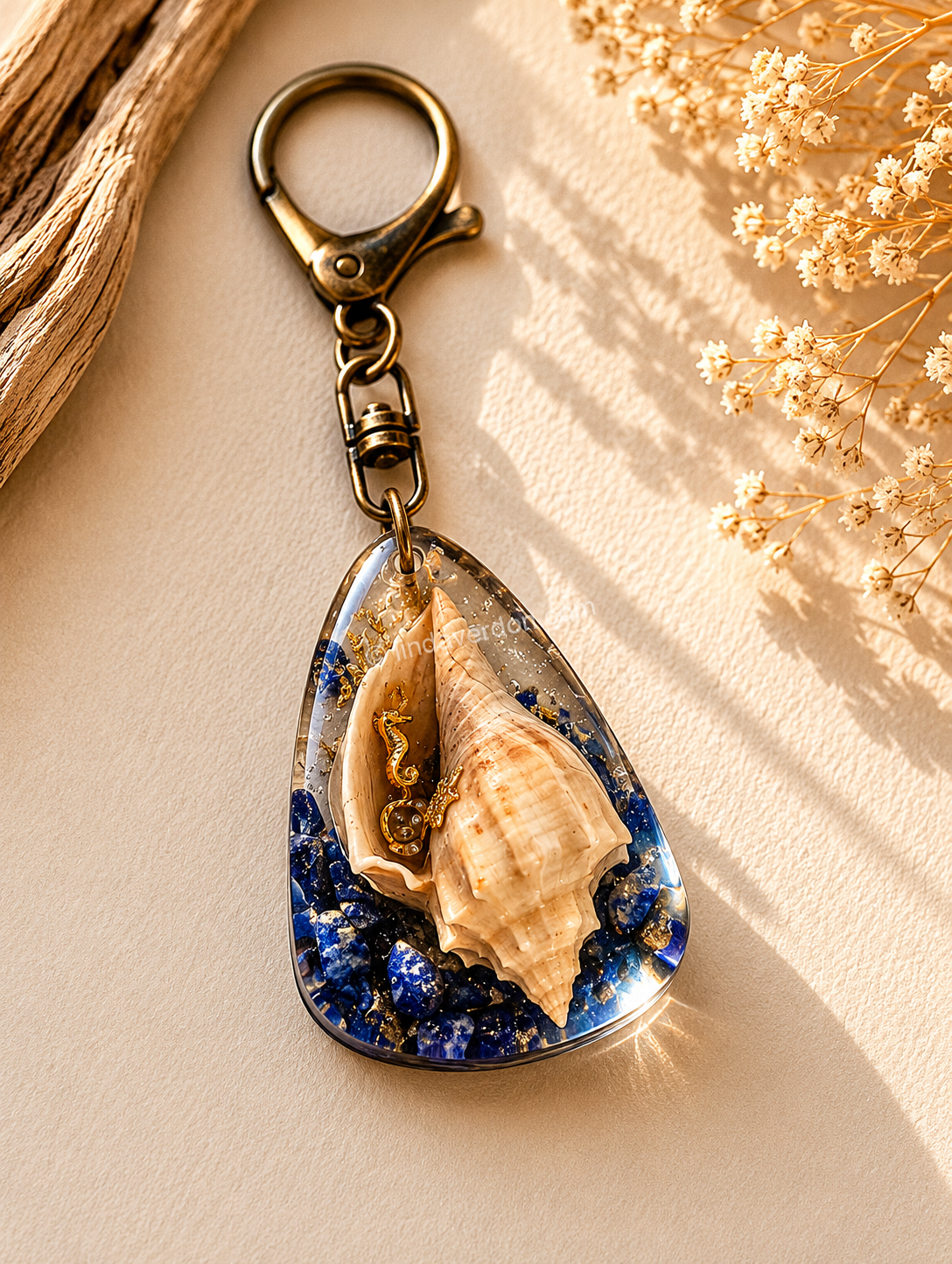 Porte-Clés Trésor Marin – Coquillage & Lapis-Lazuli ✨🐚