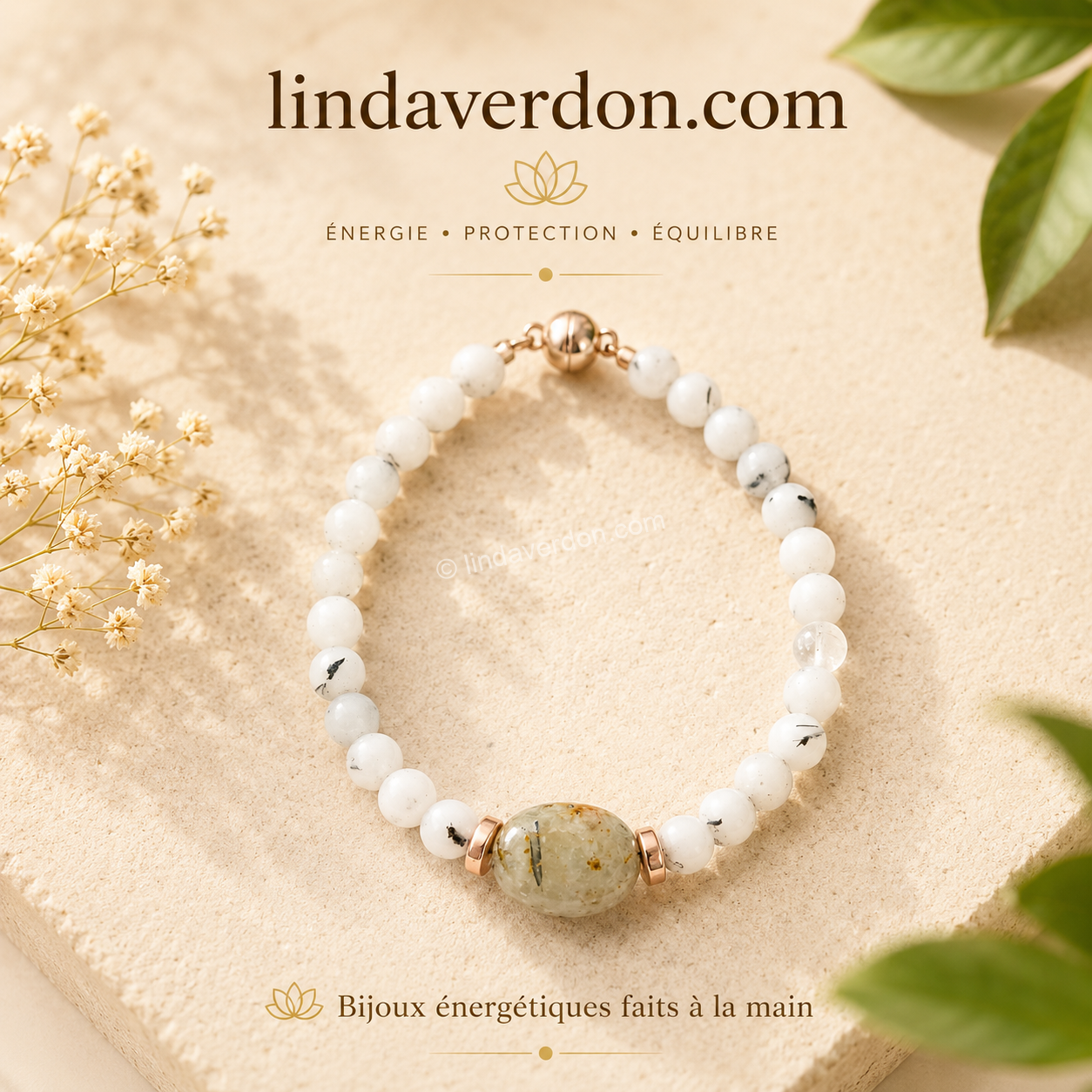 🤍 Bracelet “Pure Harmonie” Bracelet artisanal en Quartz Rutile & Agate marbrée ✨