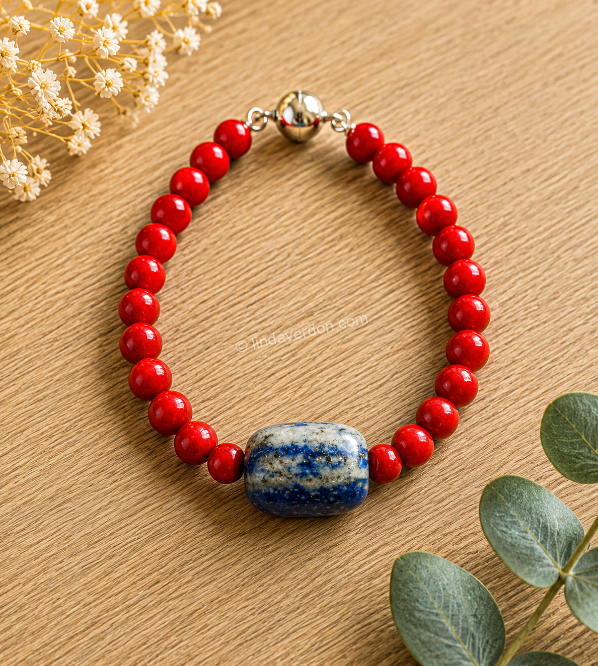 💙 Bracelet “Force & Intuition” Bracelet artisanal en Mashan rouge & Lapis-Lazuli ✨