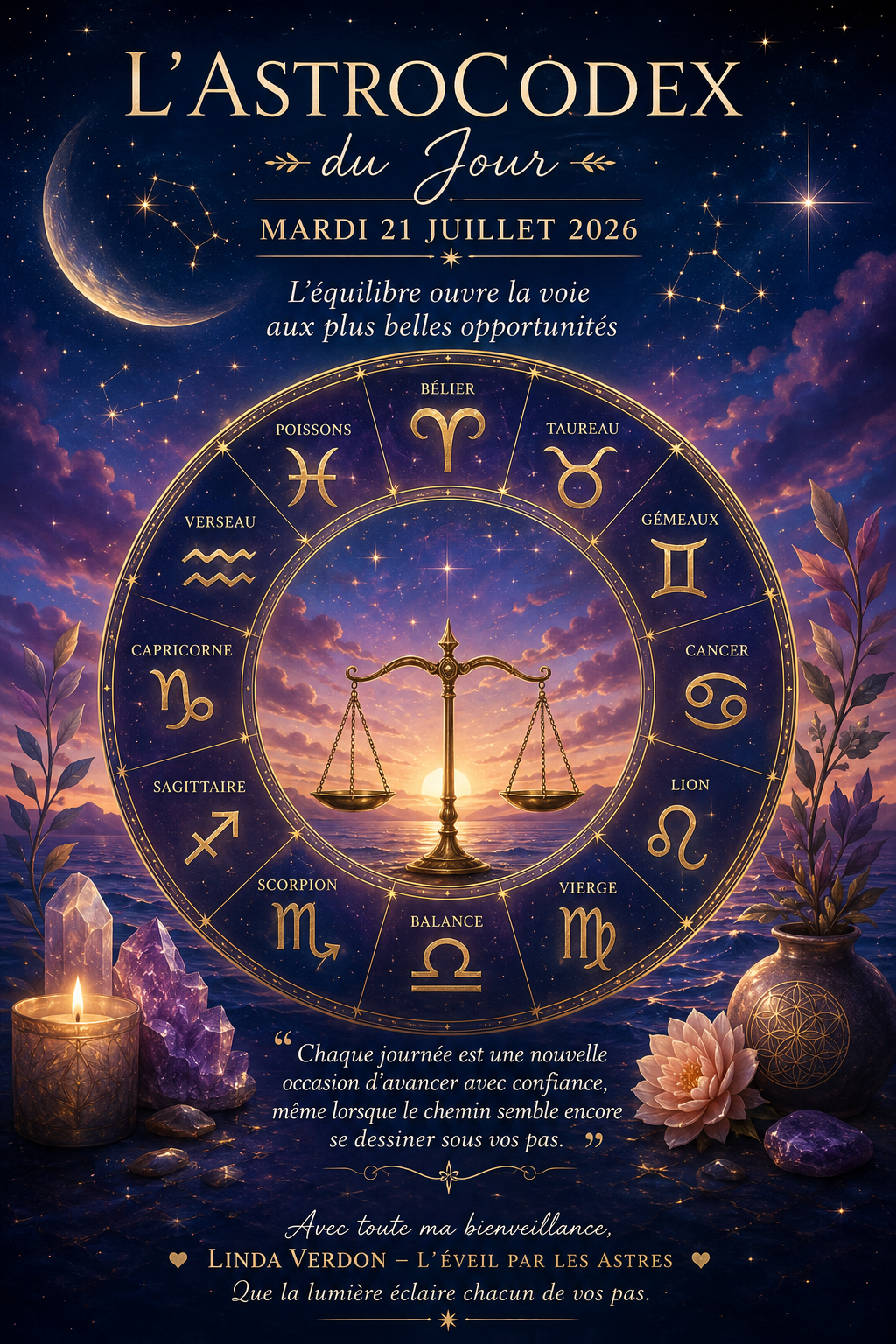 Découvrez votre AstroCodex du 21 juillet 2026. Les prévisions astrologiques des 12 signes pour mieux comprendre les énergies de cette journée et avancer en confiance.
