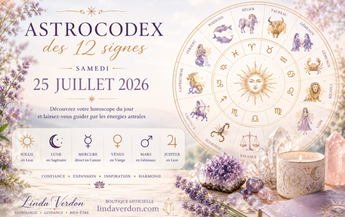 Découvrez l'AstroCodex du samedi 25 juillet 2026. Les influences du Soleil en Lion, de la Lune en Sagittaire et des principaux transits astrologiques accompagnent les 12 signes du zodiaque.