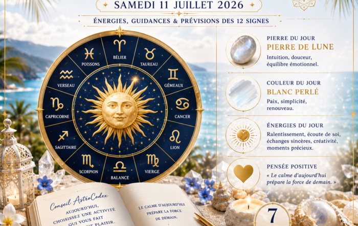 Découvrez l'AstroCodex du samedi 11 juillet 2026 : les tendances astrologiques, les prévisions des 12 signes et les conseils pour vivre cette journée en harmonie.