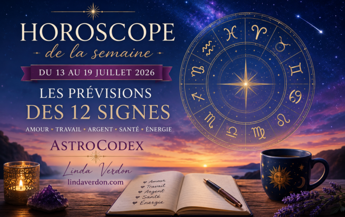 Retrouvez les prévisions astrologiques AstroCodex de la semaine du 13 au 19 juillet 2026. Découvrez les tendances des douze signes en amour, travail, finances, relations et énergie pour mieux vivre les influences de la semaine.