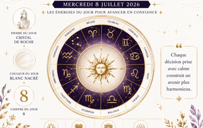 Découvrez l'AstroCodex du mercredi 8 juillet 2026 avec les prévisions astrologiques des 12 signes, les énergies du jour et les conseils AstroCodex.