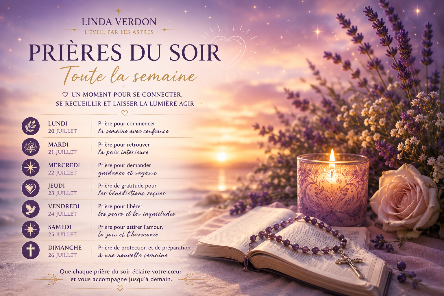 Confiez votre nouvelle semaine à Dieu avec cette prière du soir de protection, d'espérance et de confiance.