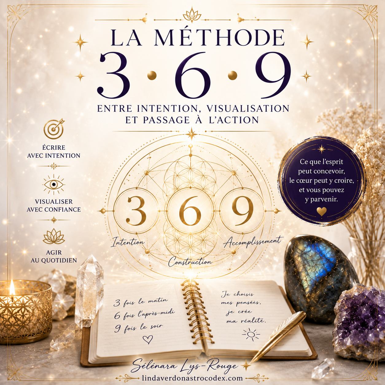 Méthode 369 : comment utiliser la règle 3-6-9 au quotidien Découvrez la méthode 369, une pratique de développement personnel basée sur l'écriture, l'intention et la visualisation. Origine, fonctionnement, conseils et exemple concret.