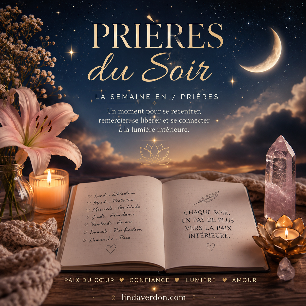 Découvrez la prière du soir du 19 juillet 2026 pour remercier Dieu, retrouver la paix intérieure et préparer votre cœur à accueillir une nouvelle semaine remplie d'espérance et de bénédictions.