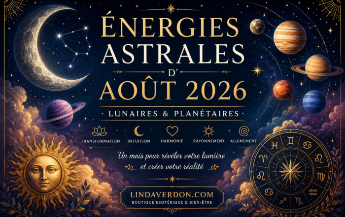 Découvrez les énergies astrales, lunaires et planétaires d'août 2026 : mouvements des planètes, phases lunaires, influences spirituelles, amour, travail et développement personnel.