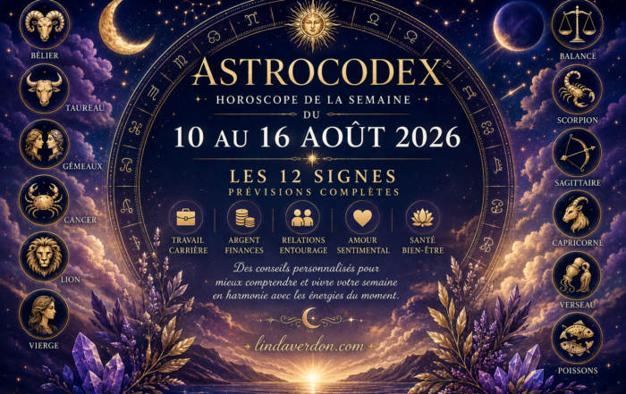 Que réserve la semaine du 10 au 16 août 2026 à votre signe ? Découvrez l’AstroCodex hebdomadaire des 12 signes du zodiaque, avec des prévisions détaillées consacrées à votre tendance générale, votre vie professionnelle, vos finances, vos relations, votre vie sentimentale et votre bien-être.