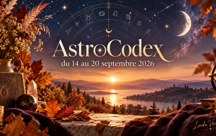 Découvrez l’AstroCodex du 14 au 20 septembre 2026 : amour, travail, argent, santé et relations pour les 12 signes du zodiaque.