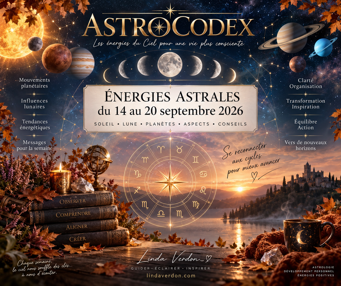 Illustration AstroCodex consacrée aux énergies astrales de la semaine du 14 au 20 septembre 2026, entre influences lunaires, solaires et planétaires.